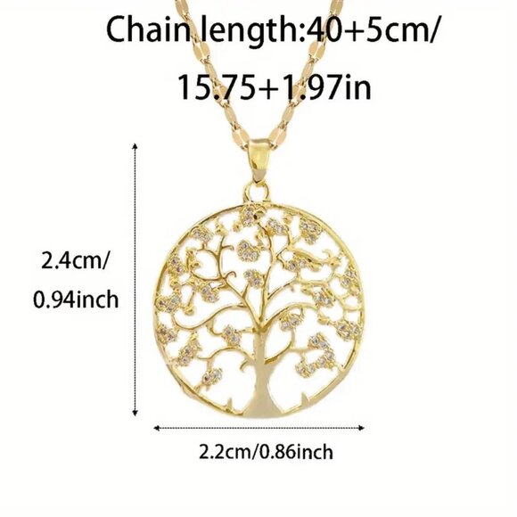 Necklace Heart Tree of Life Rhinestones Hollow Cut Gold Chain Sparkle Trendy NEW - Picture 4 of 4